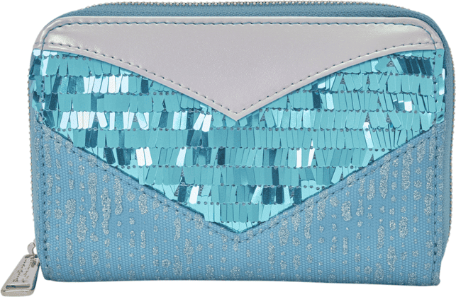 Disney Frozen Elsa Glitter Sequin Zip-Around Wallet — Loungefly, Faux Leather, Official Disney Licensed
