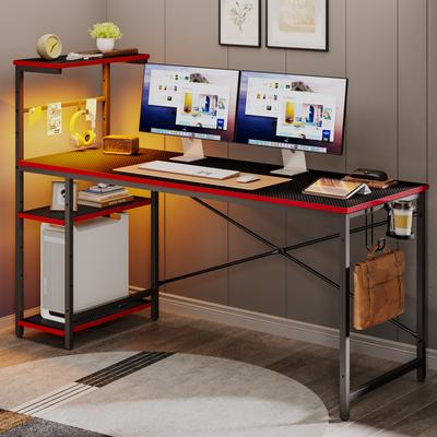 Bestier 61 in. Rectangular Gaming Desk with RGB LED Lights Computer Desk with 4 Tier Storage Shelves and Hook