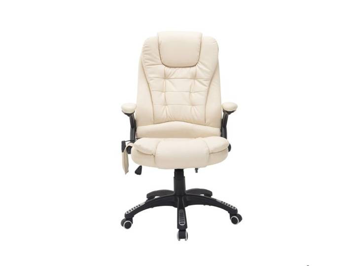 Fauteuil de bureau massant pivotant beige en simili cuir hauteur réglable à roulettes avec chauffage