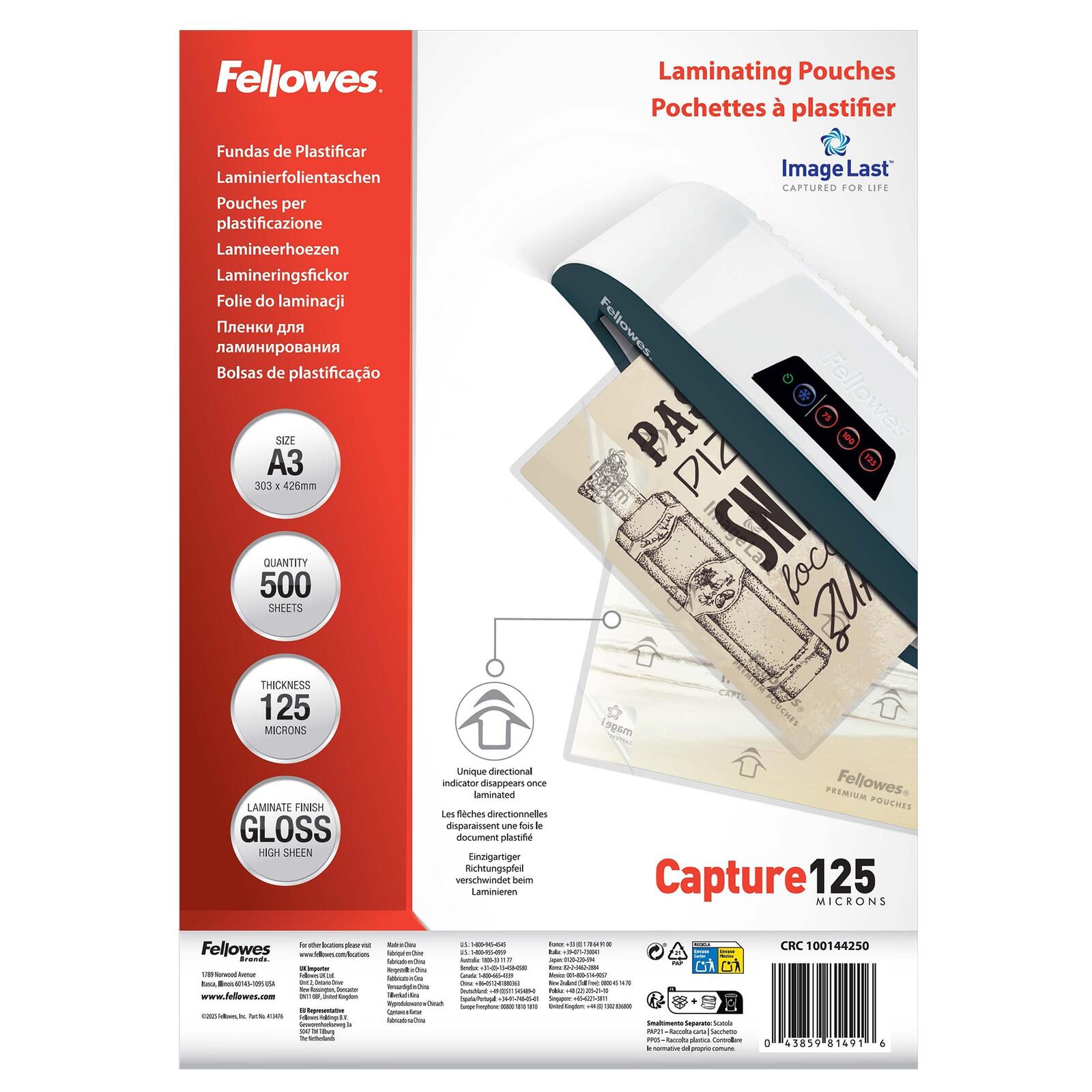 Fellowes Laminierfolien Capture125 ImageLast glänzend 125 mikron A3 100144250