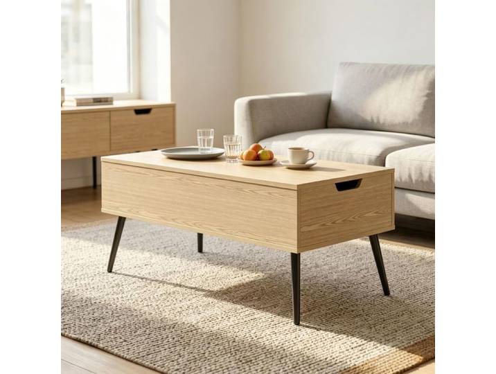 Table basse relevable en bois et métal noir 100x50 cm