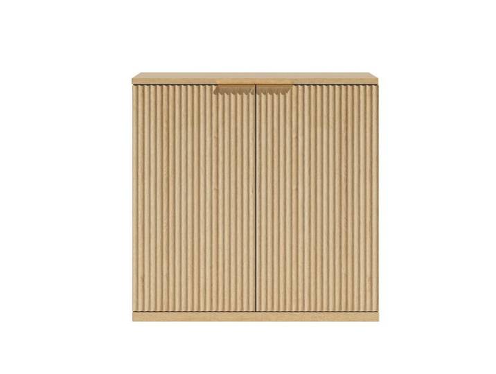 Buffet bas 2 portes – Sideboard en MDF – Façade plissée – Chêne clair – 80 x 40 x 80 cm