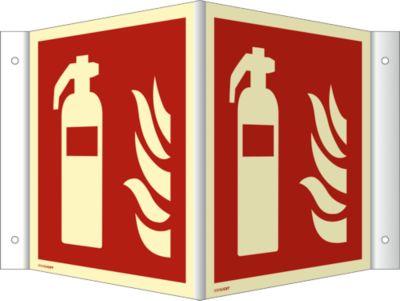 moedel Winkelschild „Feuerlöscher“, Kunststoff, 148 × 148 mm, langnachleuchtend, nach ISO 7010