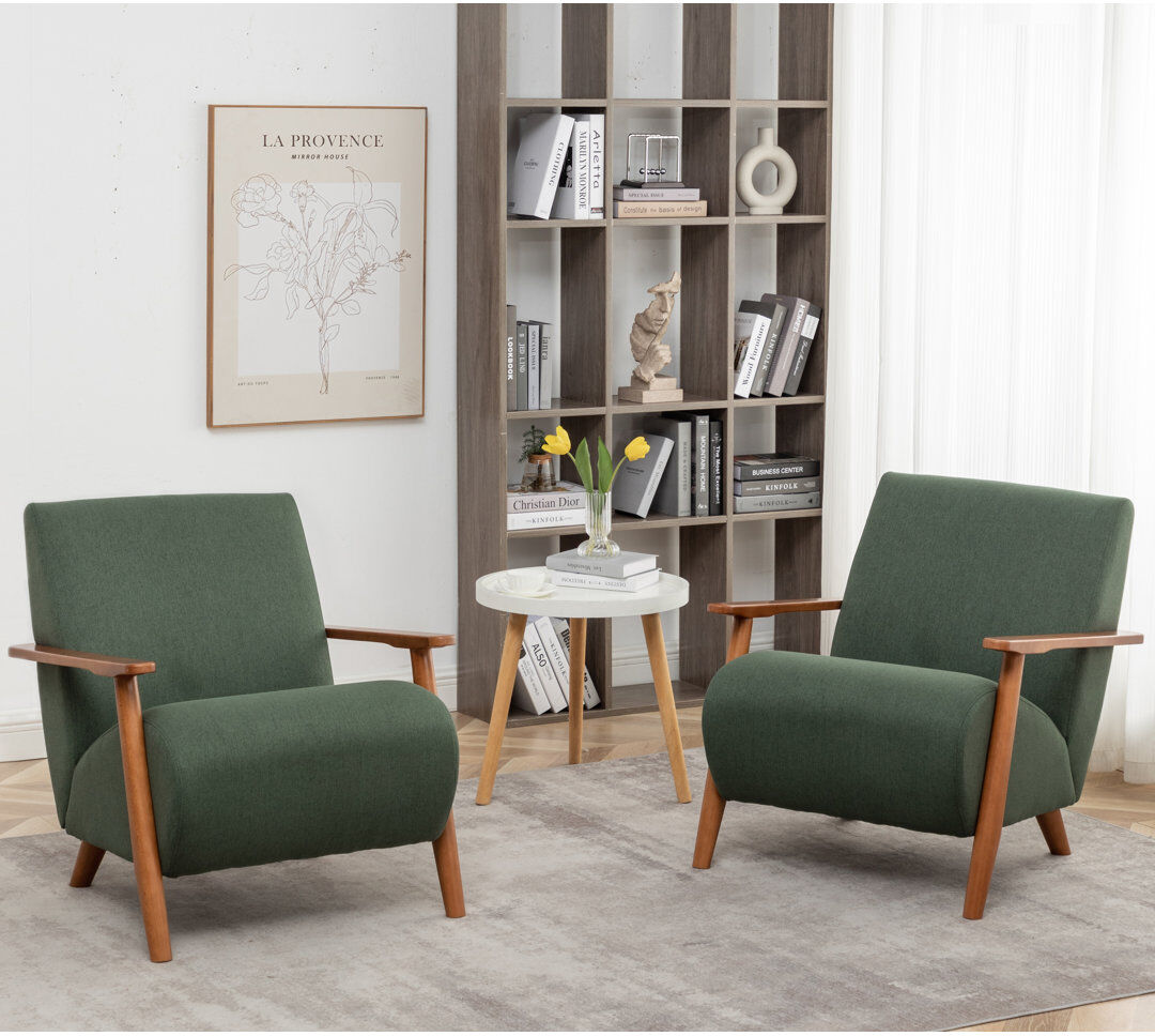 Blue Elephant Upholstered Linen Blend Armchair Green Linen 76.2cm H X 69.9cm W X 81.3cm D