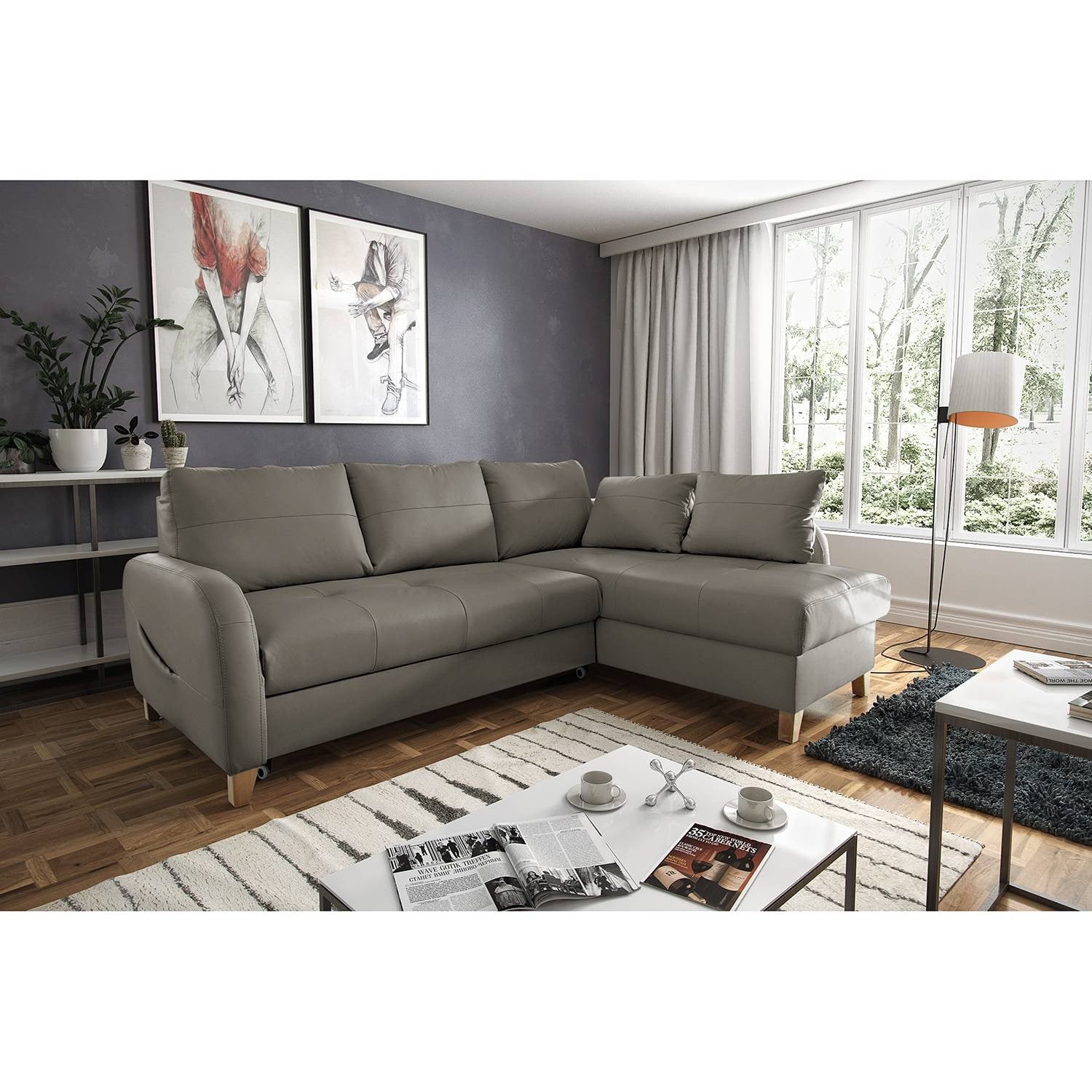 home24 Hoekbank Monserrat Bruin/Modderbruin met Slaapfunctie en Chaise Longue Rechts B/D/H: 227 x 82 x 170 cm