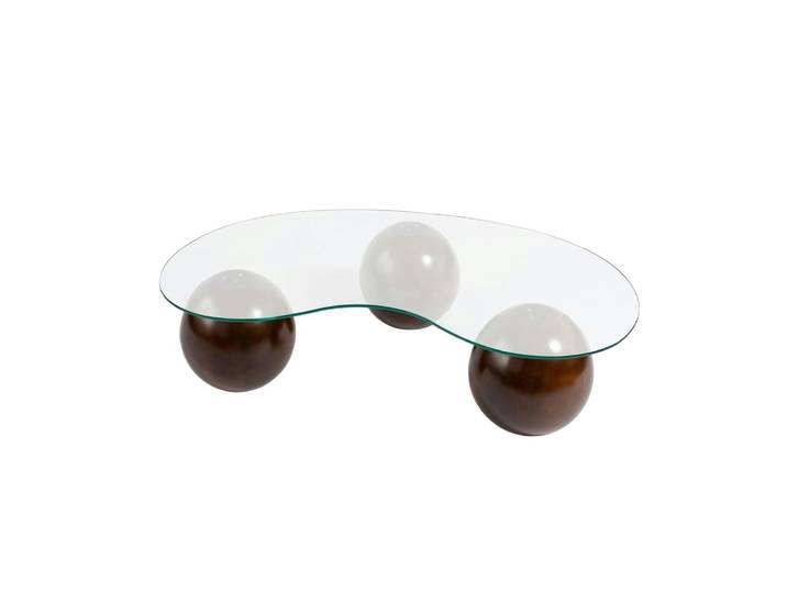 Table basse design en verre pieds boule