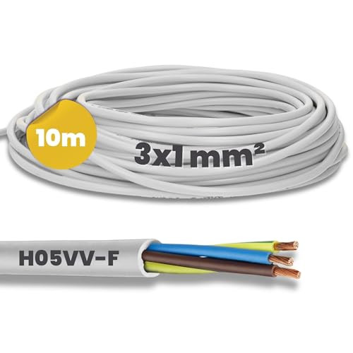 Kalitec H05VV-F Slangkabel 3x1 mm² - 10 meter witte flexibele 3-aderige stroomkabel voor binnengebruik