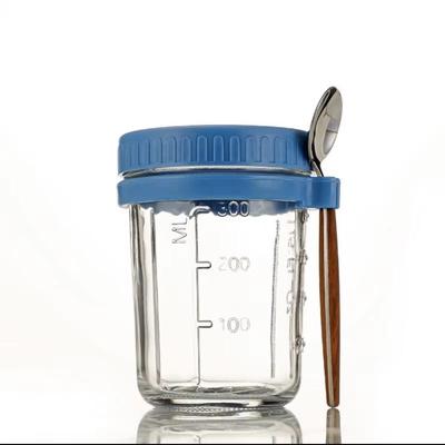 High Value Oat Cup Transparent Glass With Lid, Spoon, And Scale, Multi Color Breakfast Cup blue