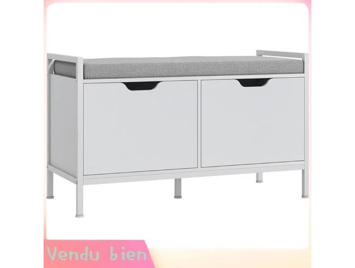 LIA Banc chaussures 2 placards entrée coussin blanc 84x35x50cm