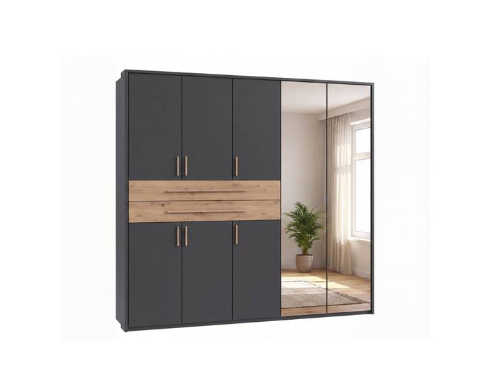 Drehtürenschrank Kleiderschrank 228 cm Grafit Passepartout Schubkästen Eiche Artisan / 22640