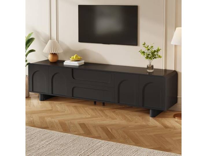 BXEYXE TV-Schrank,Modernes TV Lowboard mit Rundungen Fernsehtisch Wohnzimmer Schrank mit Türen und Schubladen Minimalistisches Design Sideboard mit Stauraum