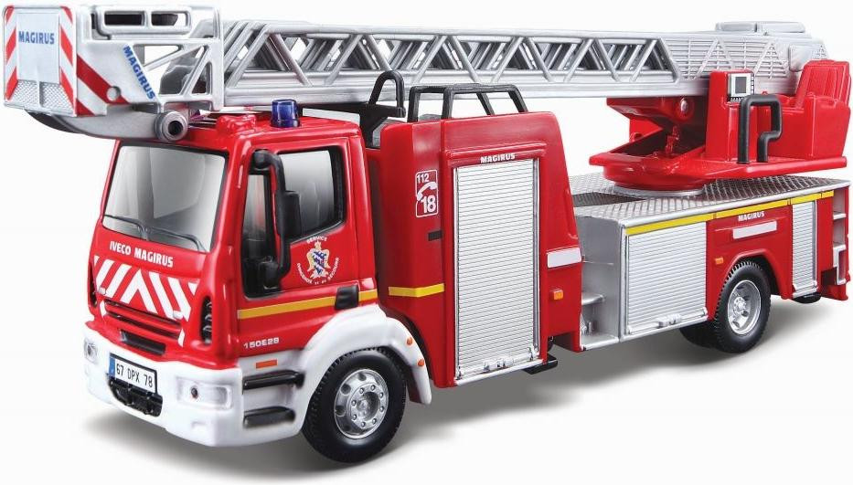 Bburago Iveco Magirus brandweerwagen, rood, zilver en wit
