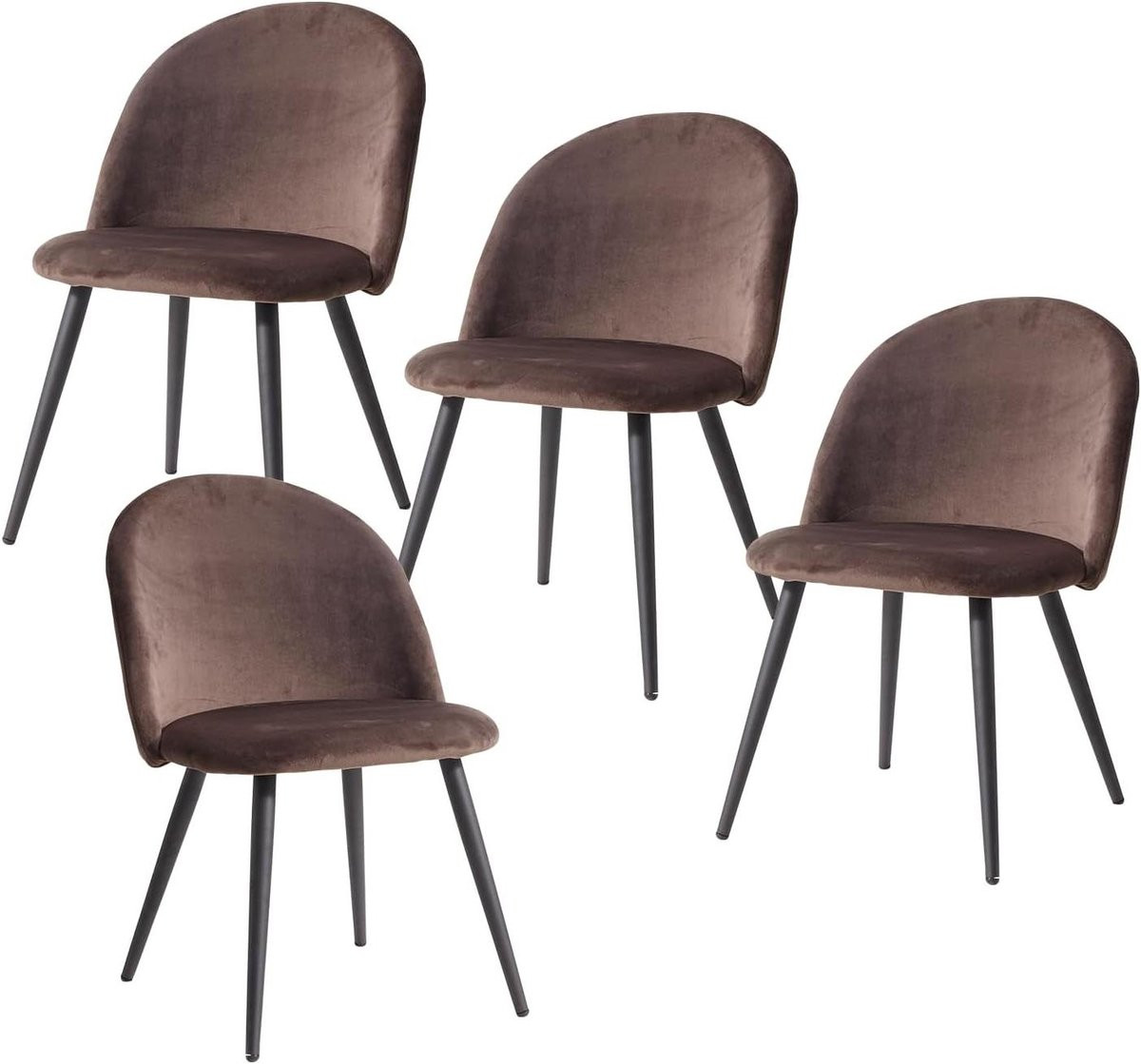 Set van 4 ergonomische fluwelen stoelen - Bruin