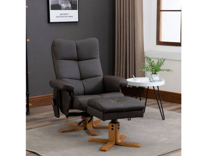 Fauteuil relax massant AESVAR simili cuir marron pivotant 360° dossier inclinable 145° avec repose-pieds