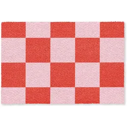 FUSSMATTE Schachbrettmuster - Rot - Rosa - Würfel Türmatte 180x120 cm