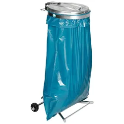 PROREGAL Robuster Abfallsammler mit Metall-Deckel | mit Standfuß + 2 Rollen | HxBxT 98x45x37,5cm | Stahl | Verzinkt-Verzinkt | Mülleimer