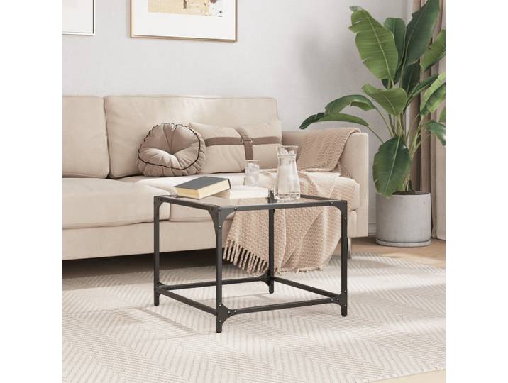 vidaXL Couchtisch mit Glasplatte Transparent 50x50x40 cm Stahl