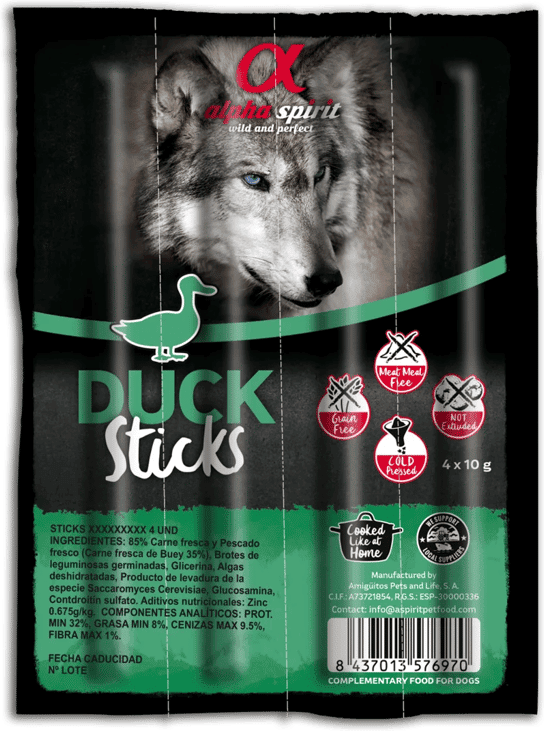 Alpha Spirit Canine Snack Barritas Pato 16 uds x 4 barritas