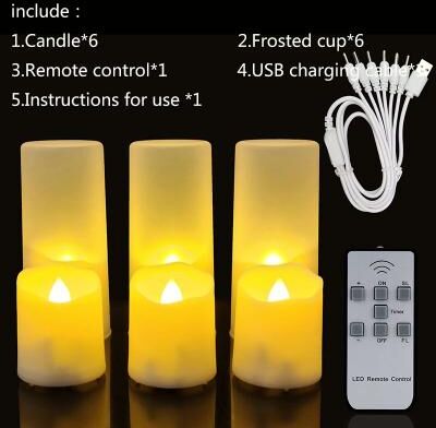 Uplift Treasures USB Rechargeable LED Flameless Candles With Remote And Timer 6 With Frosted Cup