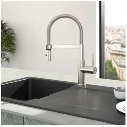 Villeroy und Boch Steel Expert Compact Küchenarmatur 927300LC  Edelstahl massiv, schwenkbar, ausziehbarer Auslauf, 2 Strahlarten