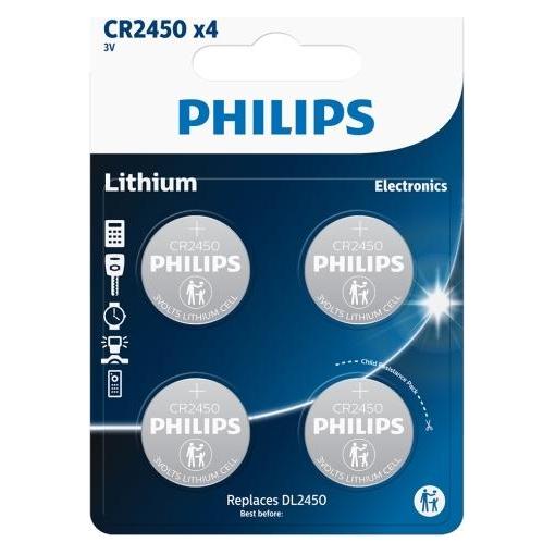 Philips Batteri lithium CR2450 3V, pak á 4 stk (4 Stk., CR2450) (CR2450P4-00B)