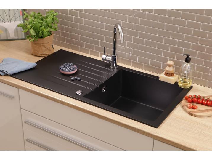 Küchenspüle Einbauspüle Spüle Granit Massiv 100 x 50 Schwarz Respekta Almonto