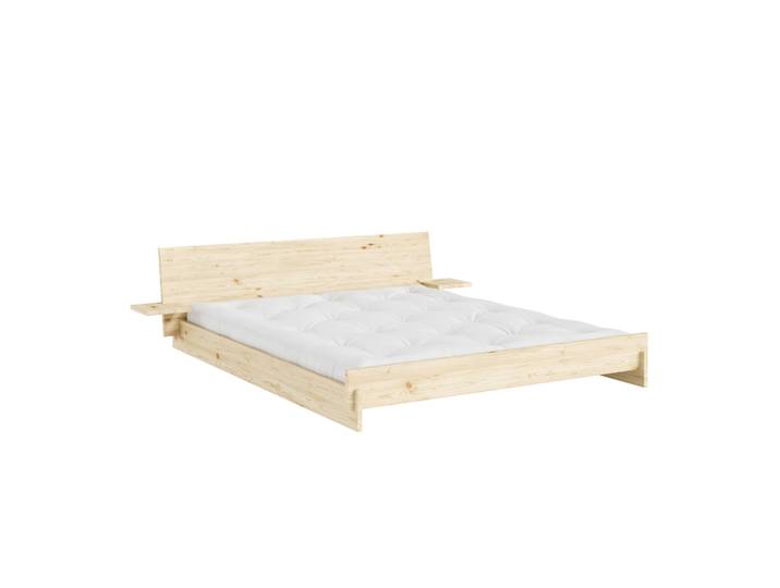 Bettgestell KARUP DESIGN Latch Bed mit Kopfteil, FSC-zertifiziertes Massivholz, Made in Europe , raw pine, B:217cm H:58cm L:217cm, Betten, Bettgestell, mit 2 Ablagen, inklusive Lattenrost, ohne Matratze, massive Qualität