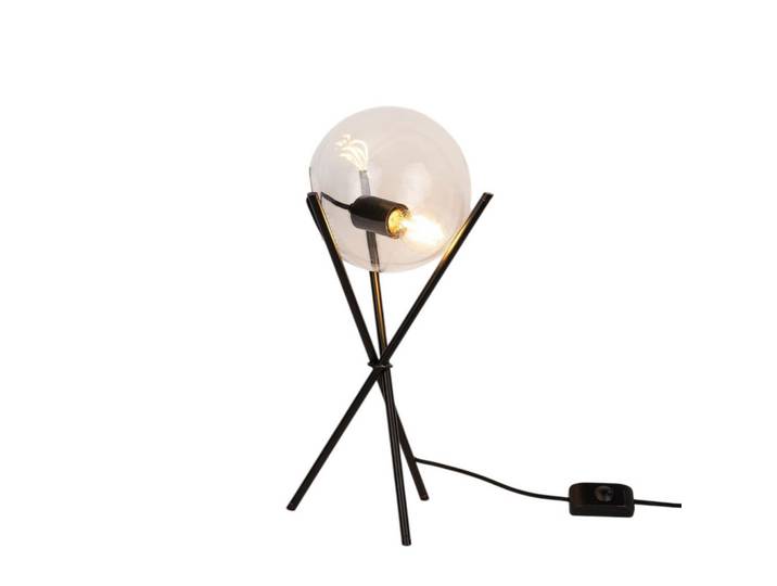 s.luce Tischlampe Orb Axis Dreibein Klar/Schwarz, Glas, Rund,Rund, E27, 20x55x20 cm, Lampen & Leuchten, Innenbeleuchtung, Tischlampen