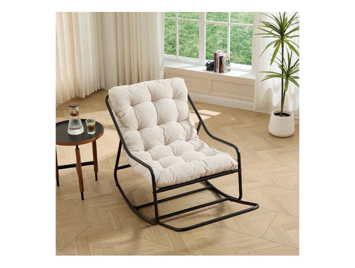 CHICFURN Schaukelstuhl Schaukelstuhl mit weichem Polster für Wohn-, Schlaf- und Lesezimmer (Packung, 1 St), Schwarzes Gestell, weißes Polster