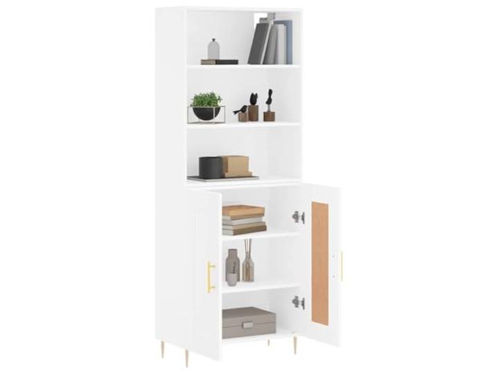 KTHLBRH Anrichte weiß 69,5 x 34 x 180 cm aus mehrschichtigem Holz Aufbewahrungsschrank, praktische Türen, Füße aus Metall, Montage erforderlich