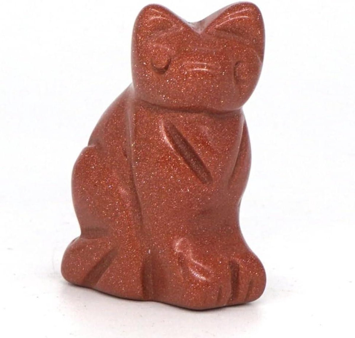 Handgesneden Kattenbeeldje van Rood Goudsteen - Kristal Dier voor Huisdecoratie