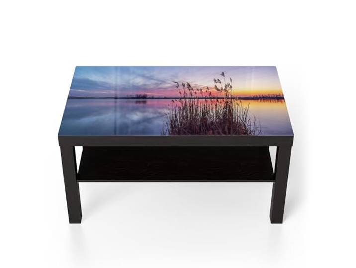 DEQORI Glastisch schwarz groß 90x50 cm Motiv Abendstille am See ausgefallener Beistelltisch aus Glas Hochglanz Couchtisch fürs Wohnzimmer moderner Couch Tisch mit Design