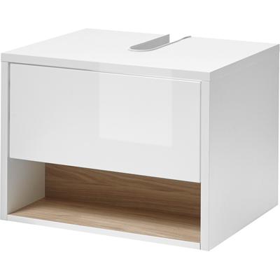 Waschbeckenunterschrank HOME AFFAIRE "Studio Line, Badschrank in Hochglanz Weiß, Waschtisch", weiß (weiß, eichefarben), B:60cm H:44cm T:46cm, Schränke, Waschbeckenunterschrank, in zwei Farben verfügbar, ausreichend Stauraum