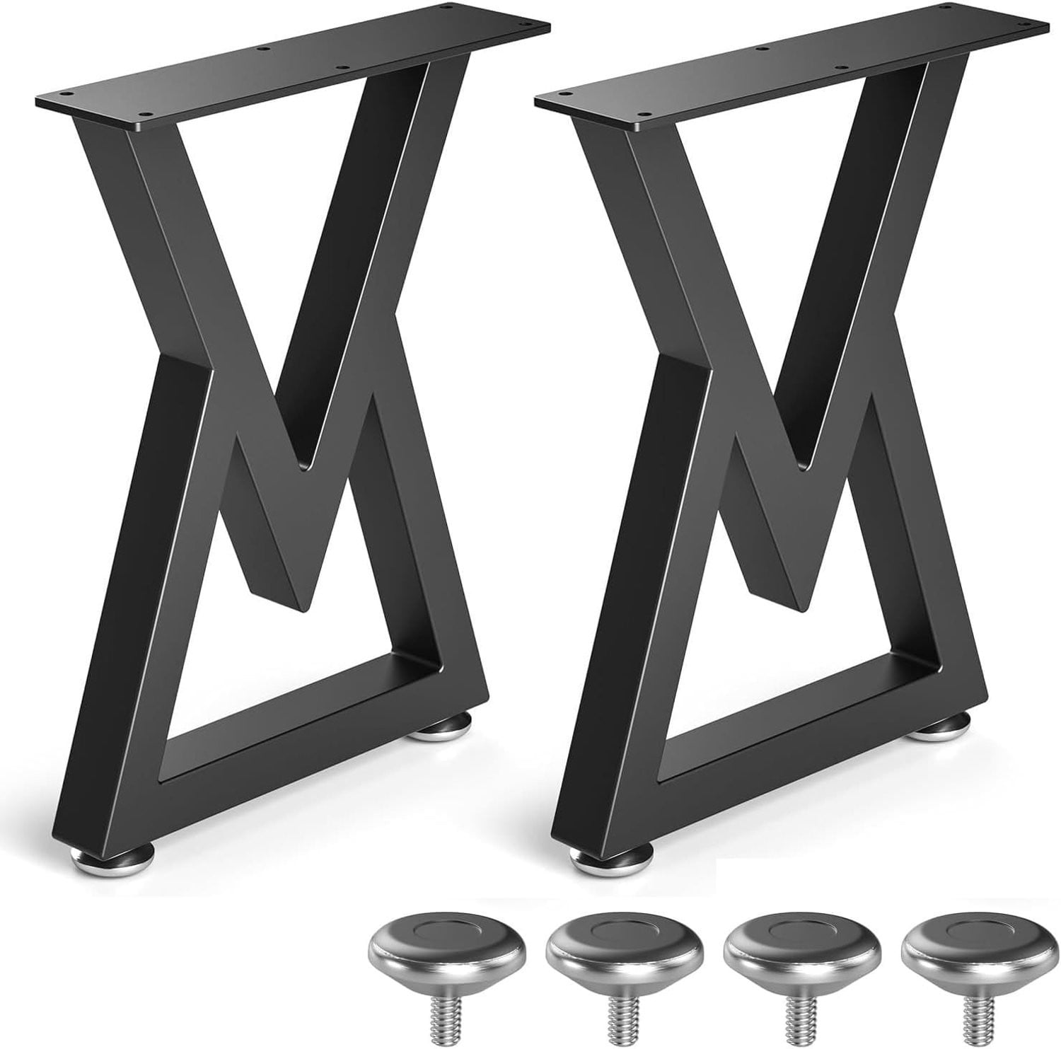 Set van 2 metalen V-vormige tafelpoten, zwart, Hoogte: 40,6 cm