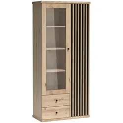 VITRINE Caya mit zwei Türen und zwei Schubladen, Eiche Artisan