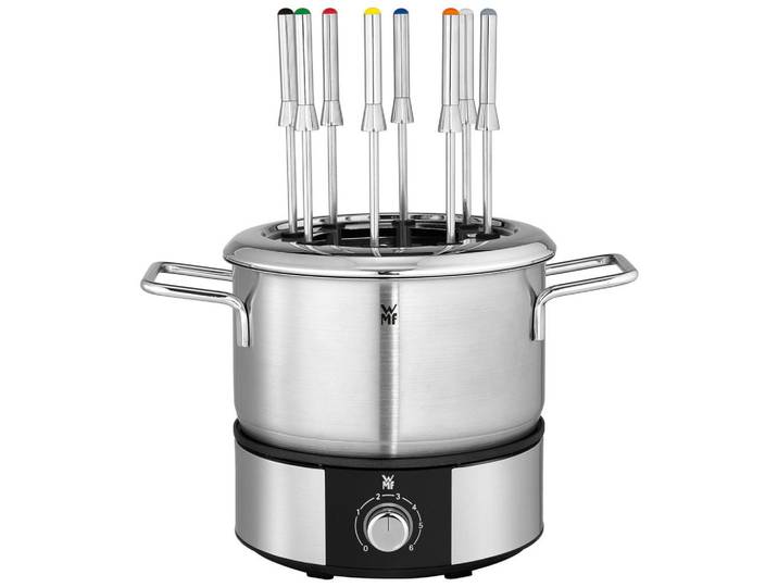 WMF Fondueset, Schwarz, Silberfarben, Metall, 8-teilig, 23.5x25x32.5 cm, Spritzschutz, regelbares Thermostat, Betriebskontrollleuchte, Tischgrills & Fondues, Fondue-Sets