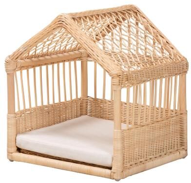 Pieta Modern Bohemian Natural Brown Rattan Pet Bed by Baxton Studio in Natural Brown Rattan