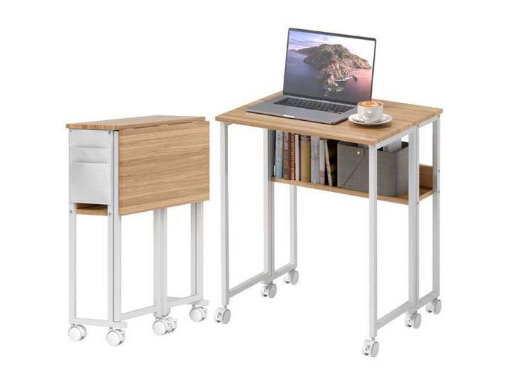Bureau pliable Petit bureau pliable de 63 cm avec roulettes Bureau d'ordinateur peu encombrant avec étagère sac de rangement pour