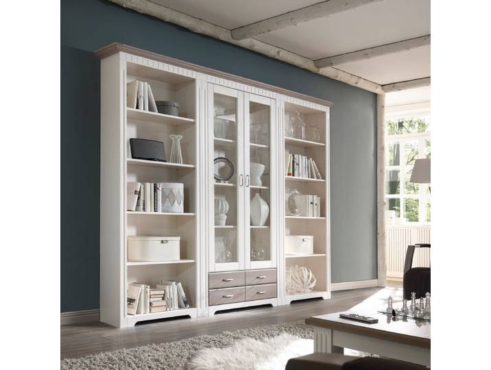 Regalwand mit Vitrine Massivholz weiß 262 cm CORDOBA