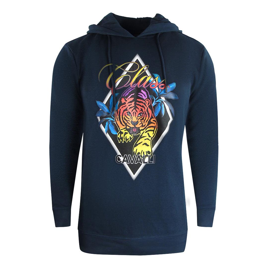 Cavalli Class Diamond Tiger Design Marineblauer Kapuzenpullover