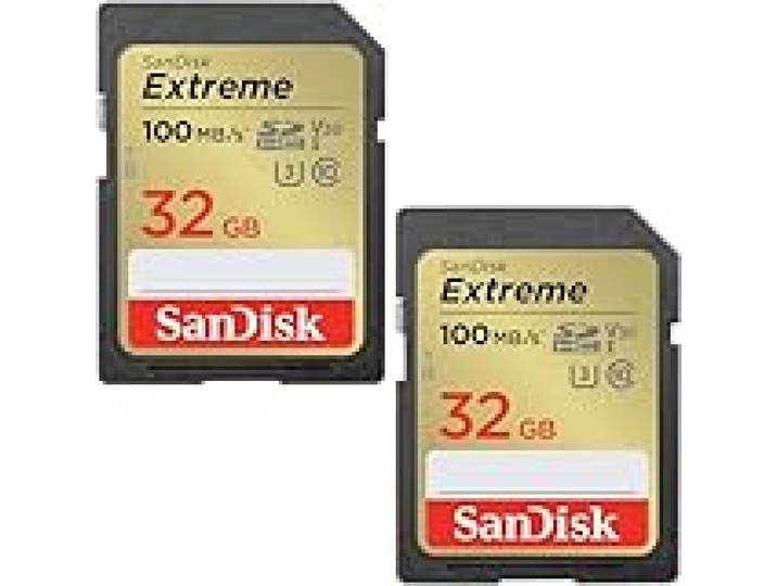SanDisk 32 Go Extreme carte SDHC (paquet de 2) + RescuePRO Deluxe, jusqu'à 100 Mo/s, UHS-I, Classe 10, U3, V30