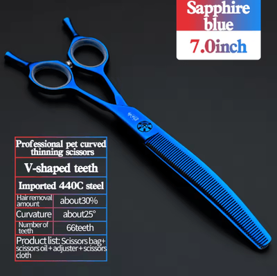 Inspire Picks Professional 7 Inch JP440C Pet Grooming Scissors Set With Curved & Fishbone Teeth Blades 7.0 Blue Teeth