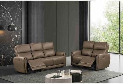 Esofastore Modern Brown Faux Leather Power Reclining Sofa Loveseat Chair Set