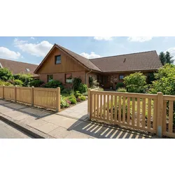 Holz Gartenzaun aus Eiche – Geländerzaun naturbelassen, 180 × 90 cm, gehobelte 20 × 80 mm Latten, gerahmt, für Garten, Vorgarten und Terrasse