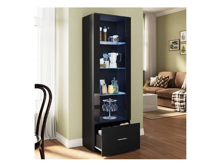 SONNI Glasvitrine Glasvitrinen mit led beleuchtung,55x35x172cm,weiB hochglanz Modern