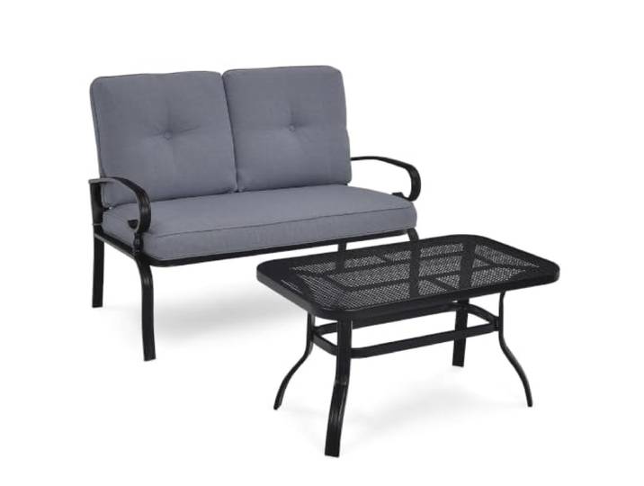 Helloshop26 20_0019592 Sofa-Set für 2 Personen, 120 x 73 x 94 cm, mit bequemen Kissen, moderner Stil, Metall, grau und schwarz