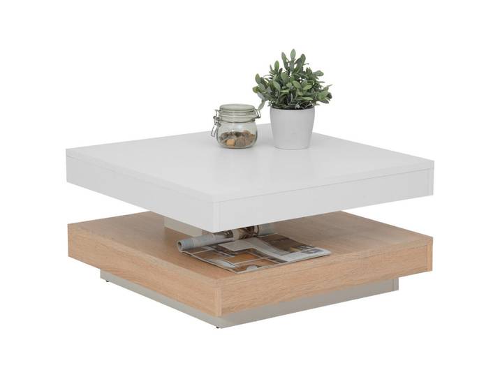 Boxxx Couchtisch, Weiß, Sonoma Eiche, quadratisch, Sockel, 67x35x67 cm, Wohnzimmer, Wohnzimmertische, Couchtische
