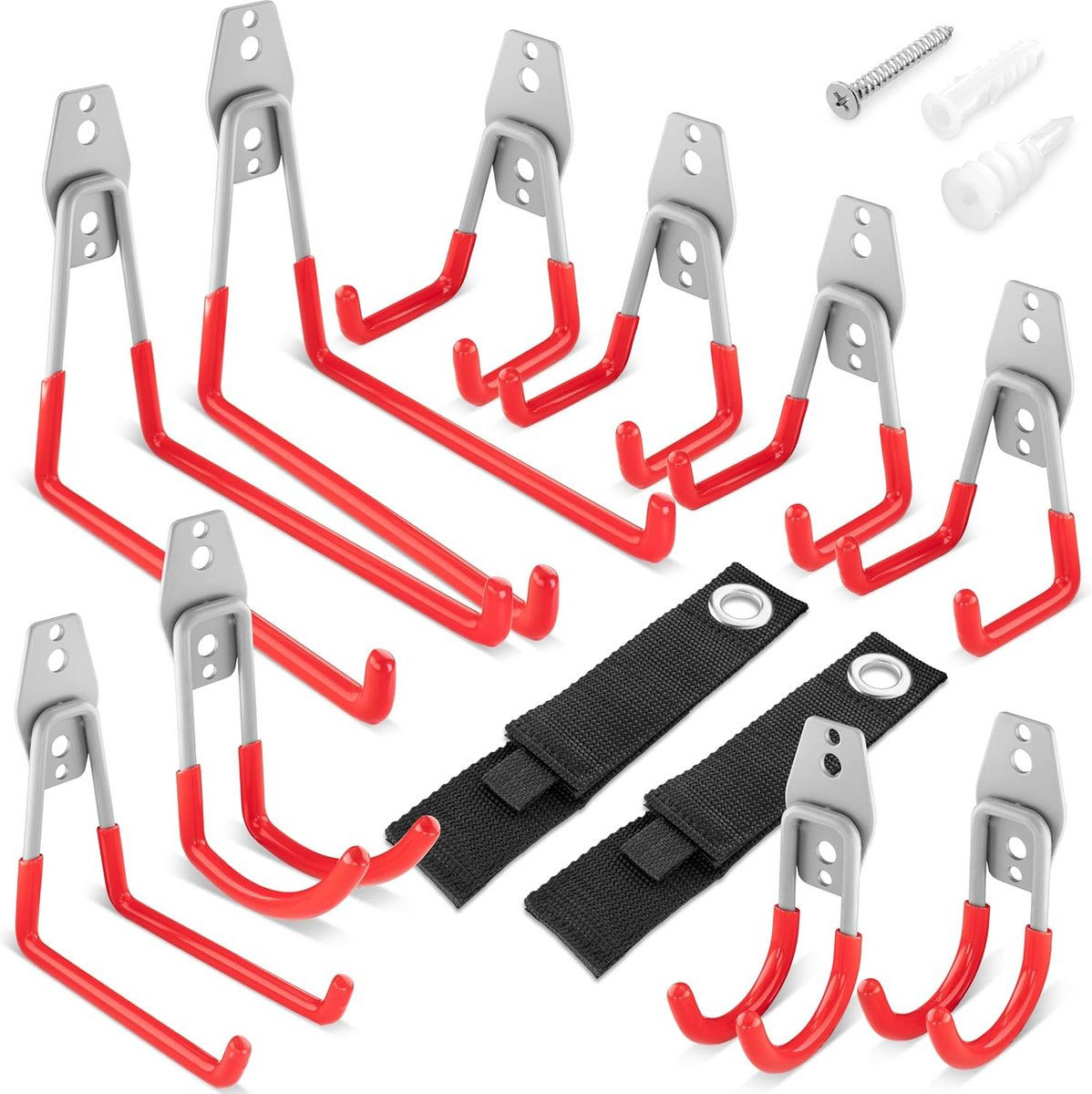 10x Zware Wandhaken en J-Haken voor Garage Opslag met Organizer Bandjes