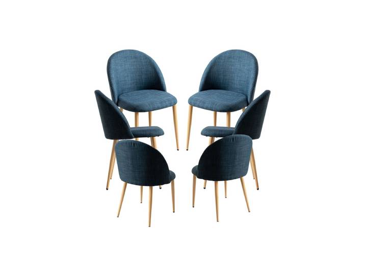 6er Set Vint Stoff Stühle - Blau marine