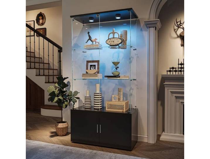 Vitrine en verre avec Led armoire vitrine pour collection avec 4 porte 3 étagères vitrine led avec armoire